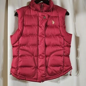 U.S. POLO ASSN. Basic Puffer Vest Womens Size Medium Red Pockets‎ Button Zip